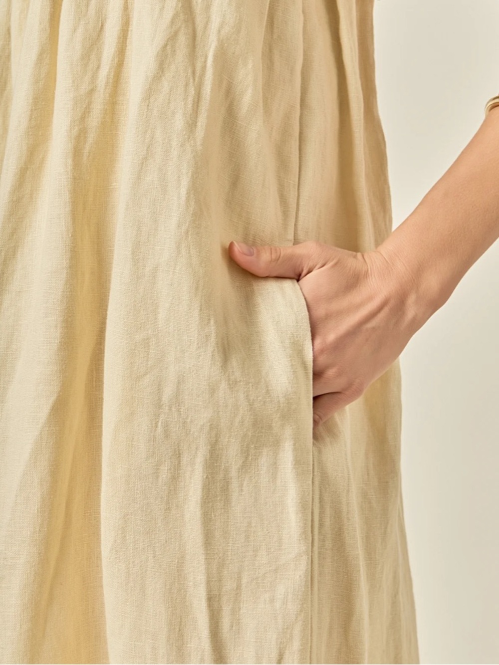 Endless Rose Anthropologie Pearl Tie Strap Linen Midi Dress in Natural Ivory - Picture 6 of 13